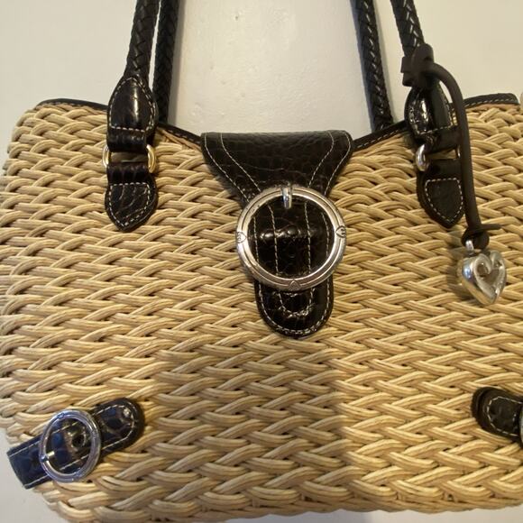 Vintage Brighton Woven Straw Basket Shoulder Handbag Purse Braided Weave Heart - Picture 7 of 11